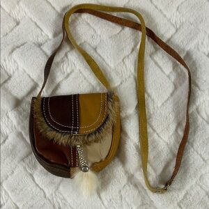 Small Women's Leather Crossbody Bag in Brown and Mustard